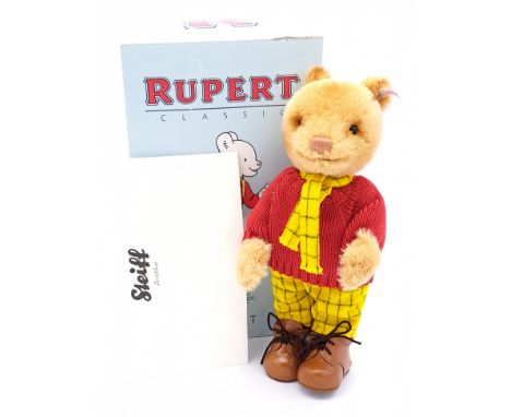 Steiff Rupert the Bear Classic, white tag 653599, LE 1973, 2008, UK &amp; Ireland exclusive, brown mohair, includes certifica