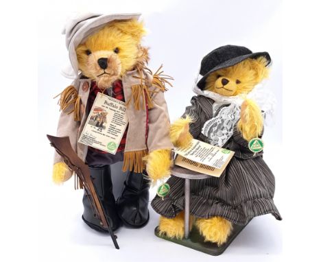 Hermann-Spielwaren teddy bear pair including: (1) Buffalo Bill, LE 69/500, blonde mohair, swing label, 16"/41cm; (2) Bertha B