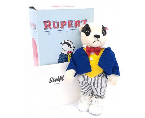 Steiff Rupert the Bear Bill Badger Classic, white tag 653636, LE 1500, 2010, UK &amp; Ireland exclusive, white mohair, includ