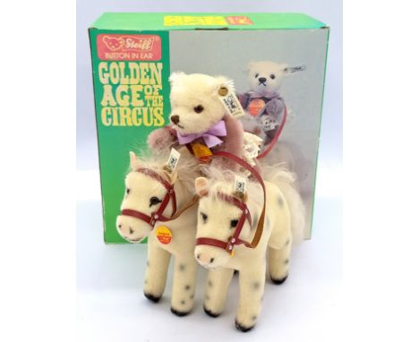 Steiff Circus Series Bare Back Rider Set, 1991, made exclusively for the USA, white tag 650550, mohair bear, pair of white mo