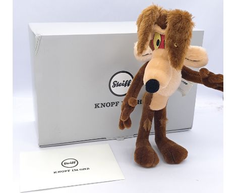 Steiff Looney Tunes Wile E. Coyote, white tag 355035, LE 485/1500, mohair, with certificate, swing label, Near Mint, within G
