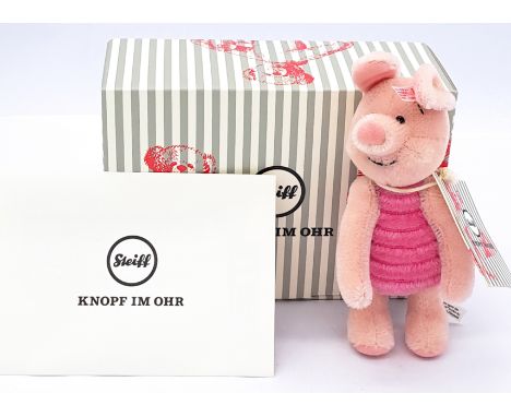 Steiff Collectors Winnie the Pooh Mini Piglet, white tag 683657, mohair, with swing label, certificate, Near Mint to Mint wit