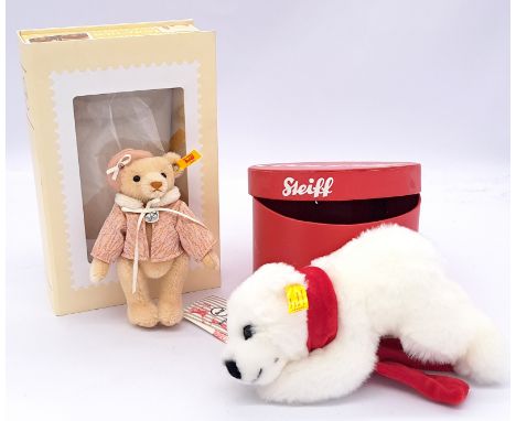 Steiff pair of bears: Paris, yellow tag 026881, with swing labels, Near Mint within Excellent Plus box, 6"/15cm; and Coca-Col