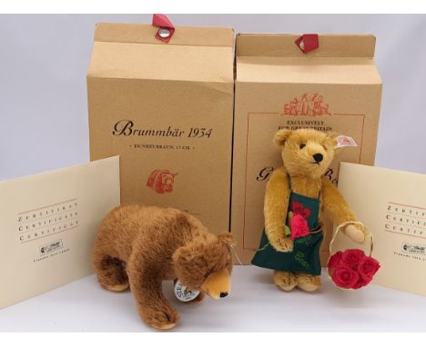 Steiff pair of bears: (1) The Gardening Bear, white tag 654824 LE 4000, blonde mohair, with certificate, Excellent Plus to Ne