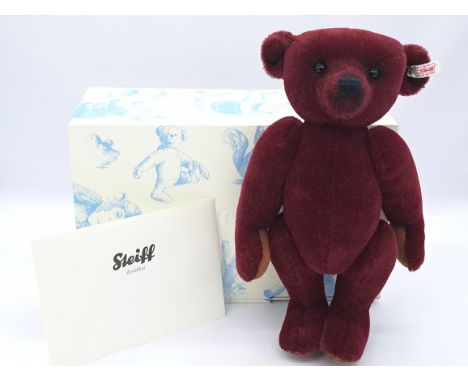 Steiff Louis teddy bear, Club Edition 2012, white tag 421235, production limited to year, burgundy alpaca/cotton, with swing 