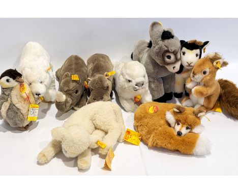 Steiff collection of plush and 'Cozy' animals, including 4x 'Cozy' animals. Good to Excellent, largest 12"/30cm.