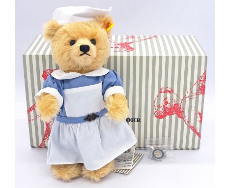 Steiff Classic Nurse teddy bear, yellow tag 690471, with swing label, NHS badge (Mint in packaging), Near Mint within Excelle