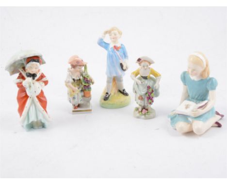 A group of Royal Doulton nursery rhyme / literature-related figurines, "Miss Muffet" HN 1936, "Little Boy Blue" HN 2062 (2), 