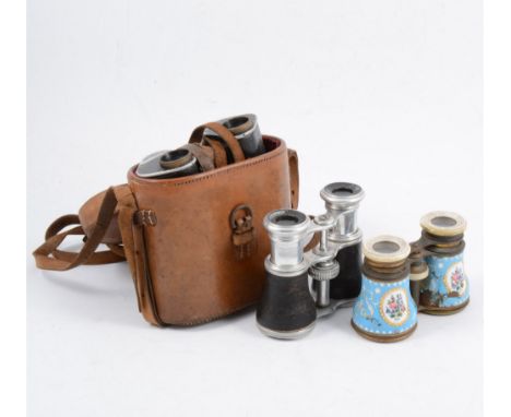 A collection of vintage binoculars and enamel opera glasses (af)