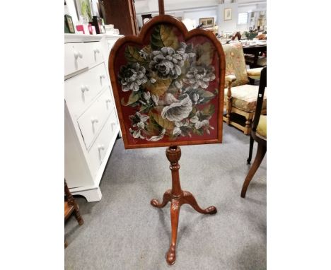 Victorian walnut pole screen, wool work and bead work panel, with tripod legs, height 151cm.