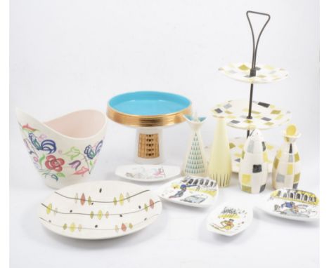 One box of vintage/ retro ceramics, including Midwinter 'Mosaic' pattern cruets and cake stand, Old Foley pedestal bowl, Pool