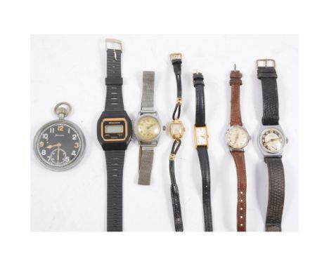Military issue Helvetia pocket watch, engraved to back 'GS/TP P14872', and other vintage wrist watches, including a small 18c