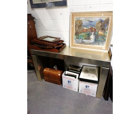 Silver-leaf contemporary console table, by J Robert Scott, length 150cm.