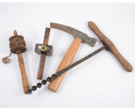 Three boxes of old tools - saws, old brass tap, melting pot, small tools etc.