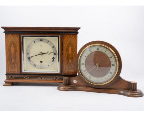 Walnut cased presentation mantel clock by Tarratt, Leicester, and three other mantel clocks. (4)