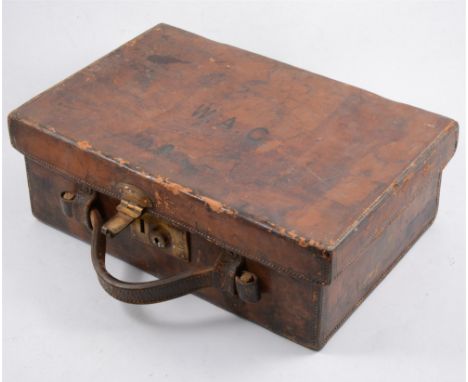 Vintage leather cartridge case, Army &amp; Navy Co-operative Society, 41cm and two stitched leather suitcases, (3)