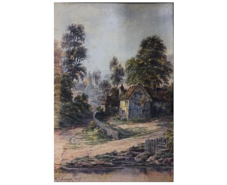 Four assorted watercolours, unframed, including: R Coleman, cottage by a ford, dated 1895, 35cm x 23cm; W H Groome, Thor's Ad