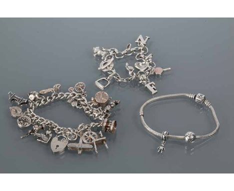 LINKS OF LONDON SILVER BRACELET
with charms of the letters 'M' and 'F', a pink enamelled ice lolly and various others, hallma