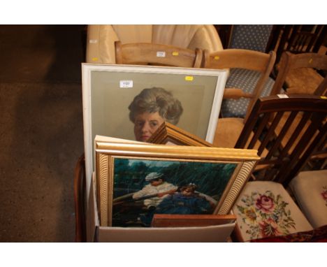 A quantity of various pictures and prints; and a framed and glazed portrait study of a lady