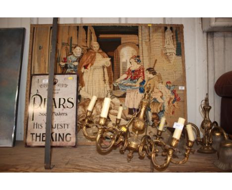 A large unframed wool work tapestry 