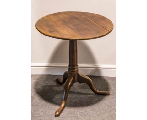 Georgian mahogany occasional table, adapted circular tilt, top, gun-barrel column on tripod legs, diameter 66cm.