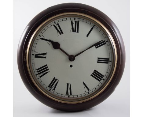  Fusee wall clock, 29cm cream enamel dial with a Roman numeral chapter ring, brass frame to glass, dark mahogany case.