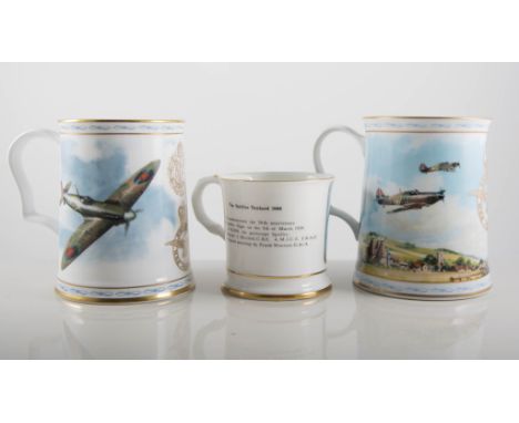 Pair of Royal Worcester RAF plates - boxed, three tankards, RAF commemorative.