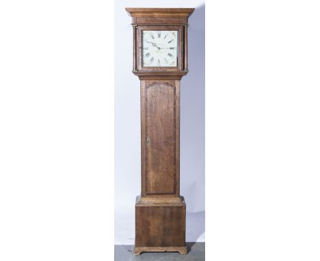 Oak longcase clock, square painted dial, signed Sidwell, Nuneaton, painted spandrels with a date aperture, 30-hour movement, 