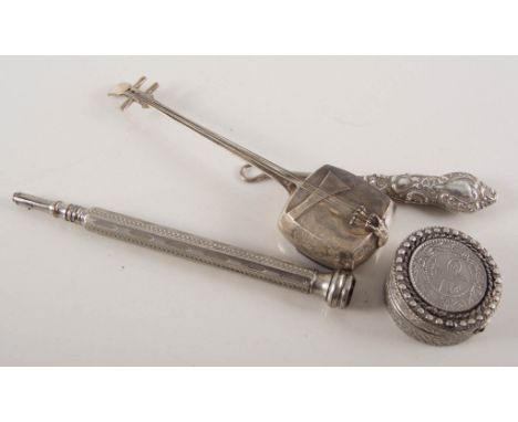 Continental silver-cased fob watch, enamelled and jewelled dial, an Edwardian silver Vesta, silver stamp case, silver souveni