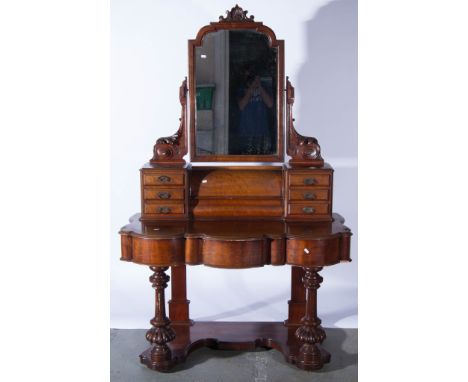 Victorian mahogany Duchess pair, comprising dressing table with mirror back, super structure with a hinged compartment, and t