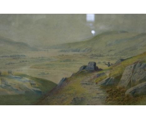 Proctor, country landscape with figures on a patch, watercolour, signed, 25 x 40cms.