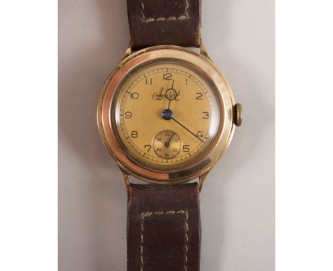 Gentleman's 1940s Accurist wrist watch, circular gold coloured arabic dial with subsidary seconds dial to 6 o'clock position,