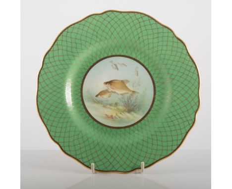 An Aynsley tray, signed F. A. Bailey, with a Copeland Spode plate  painted with bream, signed, Fean, 23cms.