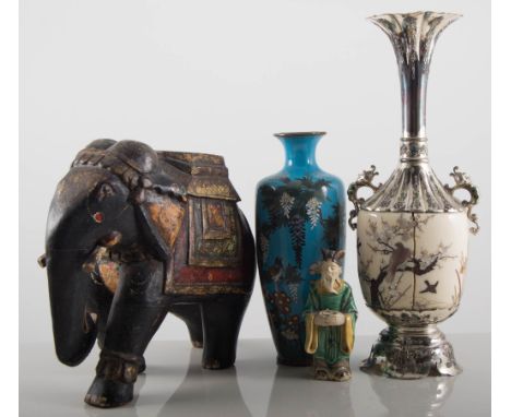 Tray of assorted ceramics and glass, pair of Murano style birds and pair of angels, modern cloisonne enamel, modern Imari jar
