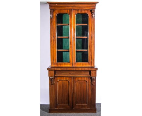 Victorian mahogany bookcase, two glazed panel doors to the upper section, base with a single drawer over two panelled doors, 