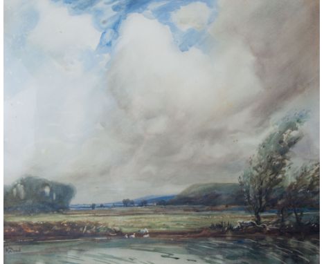 K. Bond, Landscape, watercolour, signed with initials, 53 x 64cms.