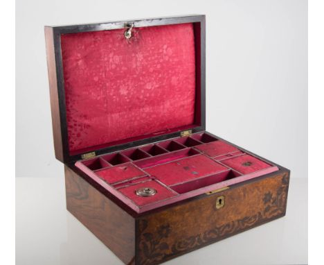 Small Swiss rosewood case musical box, playing three airs on a seven centimetre drum, width 13cm, and a Victorian inlaid work