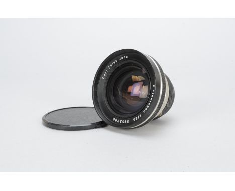 Carl Zeiss Jena 25mm f/4 Flektogon Lens, Praktina fit, serial no 5953796, barrel G, light scratches, elements G, with makers 