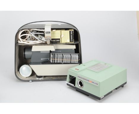 A Rollei P11.0 6 x 6cm Slide Projector, Heidosmat 150mm f/2.8 and 110mm f/2.8 lenses, two 6 x 6cm magazines, a 4 x 4cm magazi