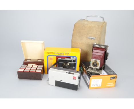 Camera Related Items,  a Kodak Premoette Jr camera with red bellows, Tru-Vue stereo viewer set with 12 films, boxed Fujifilm 