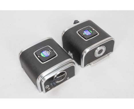 Two Hasselblad A12 Film Backs, serial no's RS 3163129, UV 185659, light scratches, overall G 