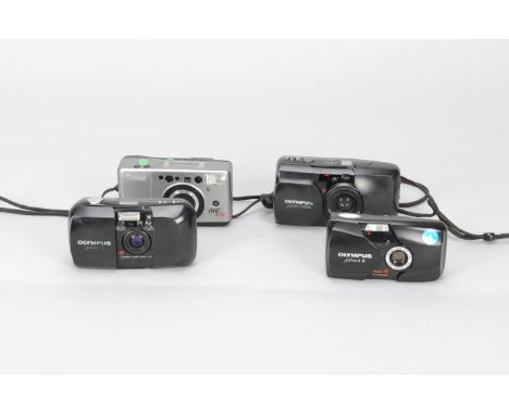 An Olympus mju-II Compact Camera and a Rollei Prego 70 Camera, black, serial no 5038077, Olympus 35mm f/2.8 lens, together wi