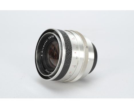 A Carl Zeiss Jena 80mm f/2.8 Biometer Lens, praktina fit, serial no 5893590, barrel G, some light scratches, elements G 