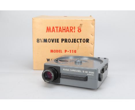 Cine Equipment,  Matahari 8 8mm model P-116 projector, Rexina 8 cine camera, Kodak Carousel S-AV slide projector with S-AV in