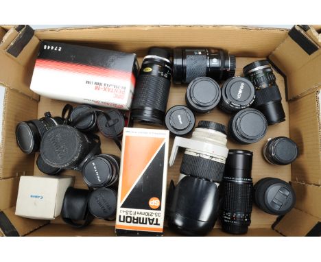 A Tray of SLR Zoom and Prime Lenses, including a Canon EF 70-200mm f/2.8L Ultrasonic with lens hood and tripod ring, other ma