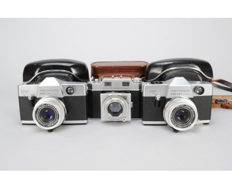 Two Kodak Instamatic Reflex SLR Cameras, with Schneider-Kreuznach 45mm f/2.8 lenses, shutters working, body VG, elements VG, 