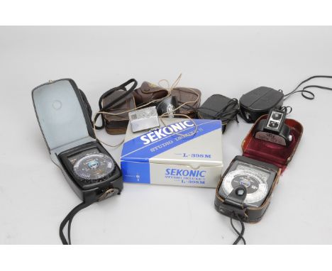 A Selection of Light Meters, including a Sekonic Studio Deluxe II, Gossen Lunasix 3, Luna Pro and Weston examples 
