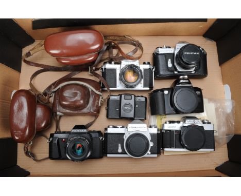 A Tray of SLR and Viewfinder Film Cameras, including a Canon EOS 500 body, a Lomo LC-A camera, a Minolta XG-1 body, a Nikon N