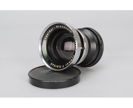 A Schneider-Kreuznach 240mm f/5.6 Symmar Lens,  serial no 9043950, barrel Good, elements Very Good, small balsam flaw to rear