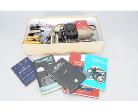 Light Meters Literature and Filters including a Gossen Profisix, Hasselblad system compendium, Hasselblad way and various fil